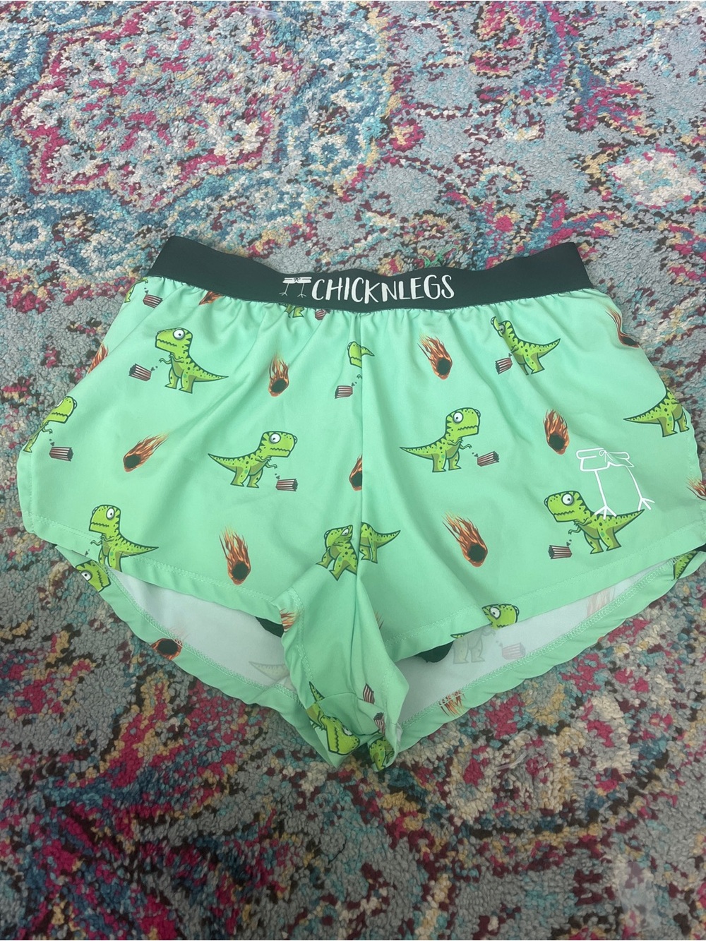 Chicknlegs Women's Mint Green Dino Athletic Shorts